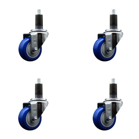 Service Caster 3'' Blue Poly Wheel Swivel 1-1/4'' Expanding Stem Caster Set, 4PK SCC-EX20S314-PPUB-BLUE-114-4